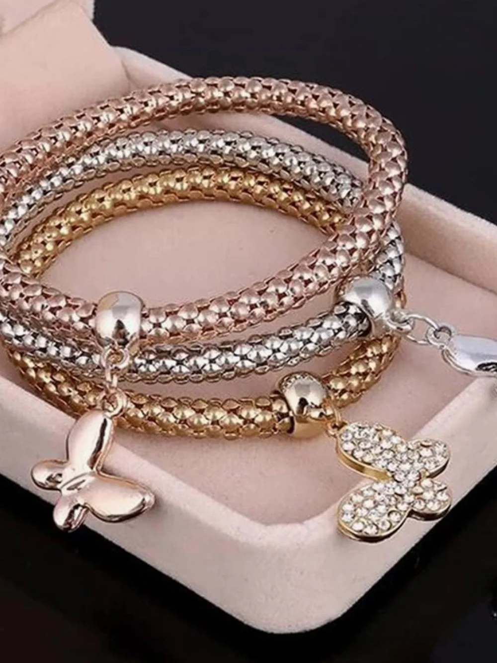 Anthropologie Rose Gold, Gold & Silver Butterfly Charm Bracelet Set